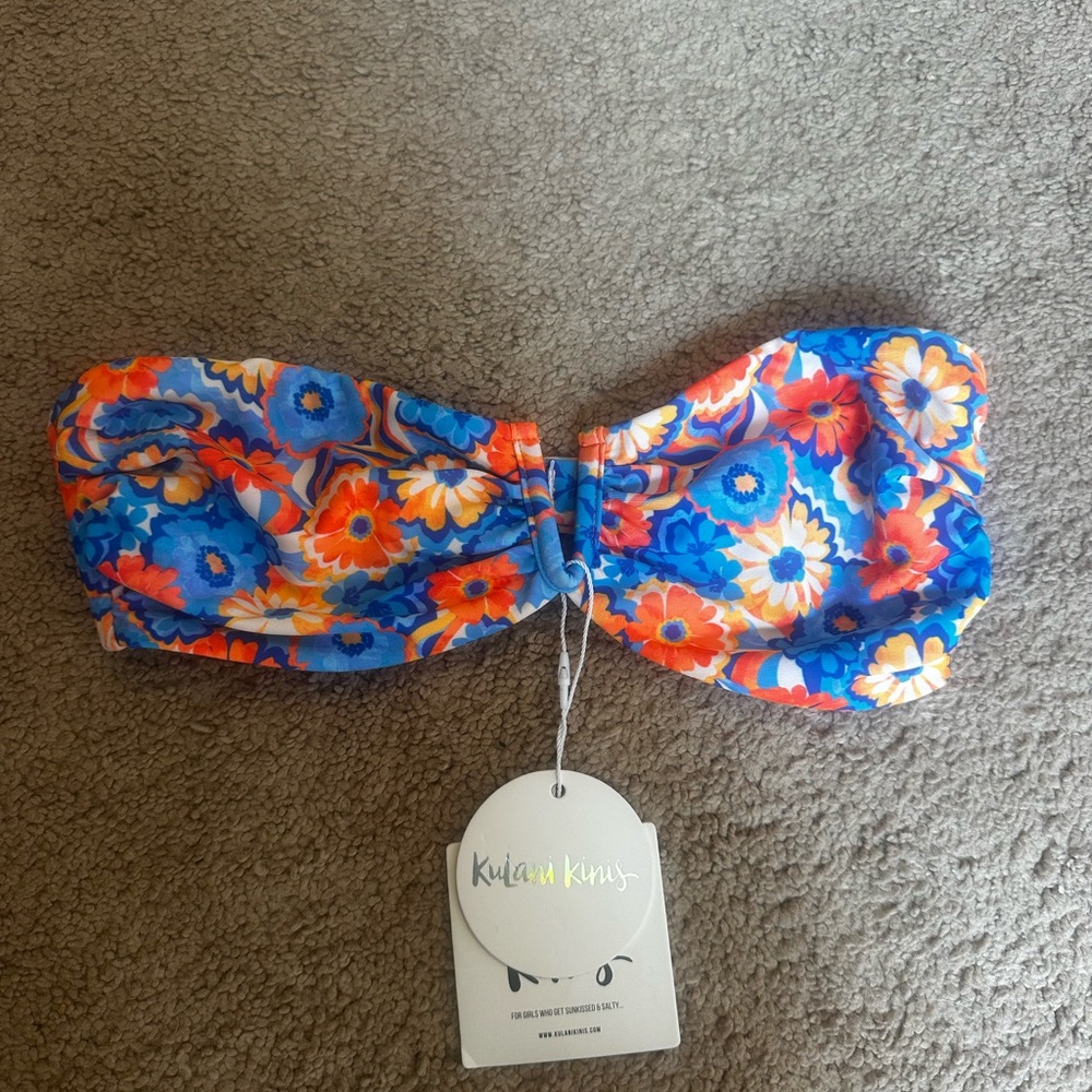 Kulani Kinis Floral Bandeau Bikini Top - Blue and Orange